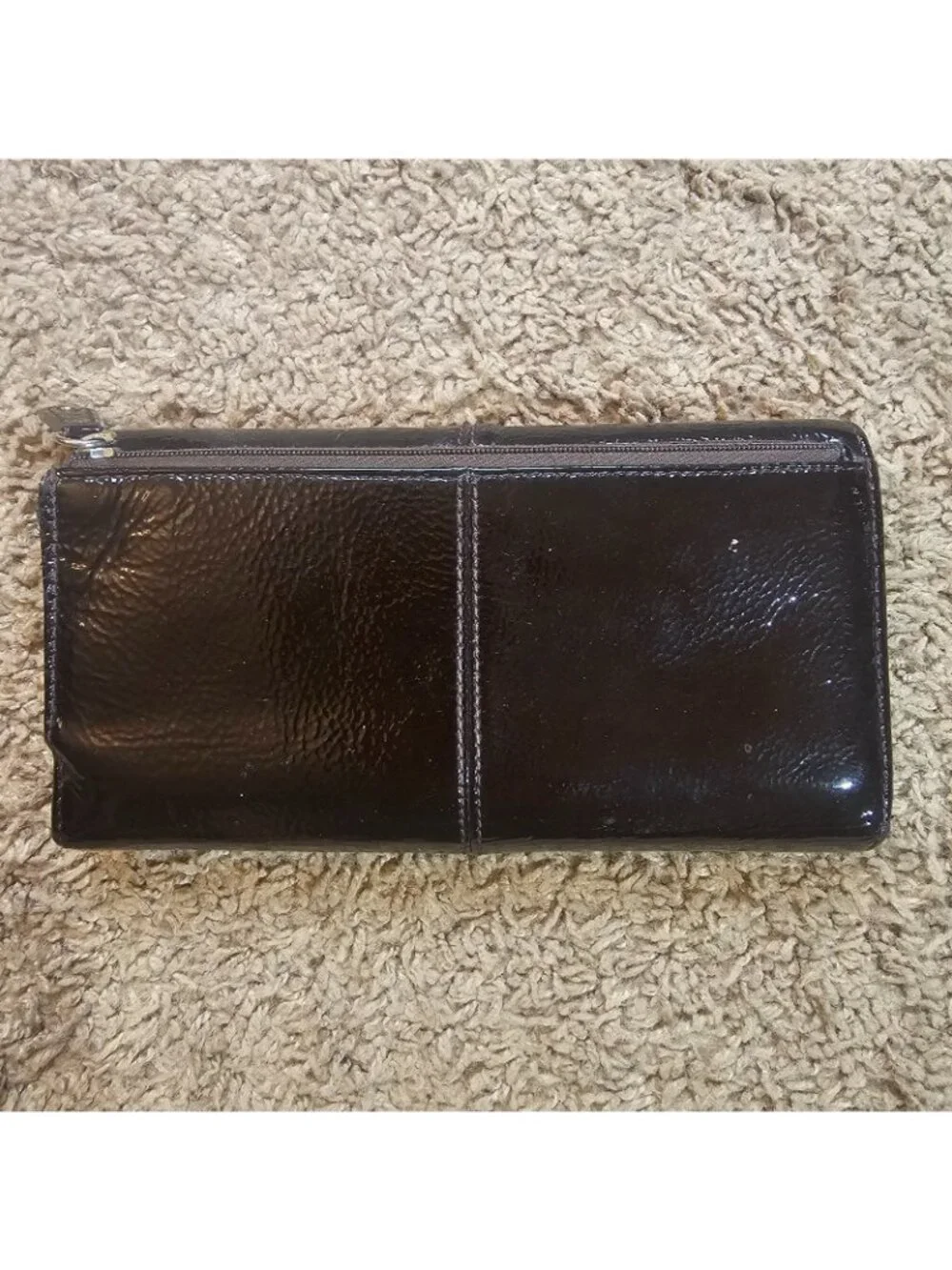 Coach Patent Leather Wallet Tri Fold Clutch Checkbook Holder Long Logo GUC - Picture 2 of 7